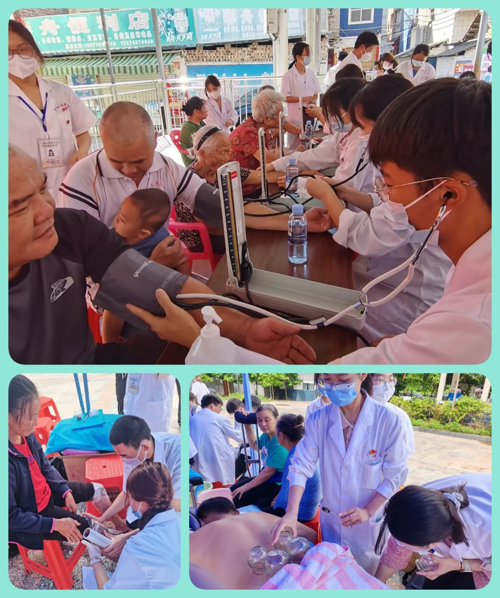 图3 学生志愿者为居民测量血压、姜疗和拔罐 图3 学生志愿者为居民测量血压、姜疗和拔罐